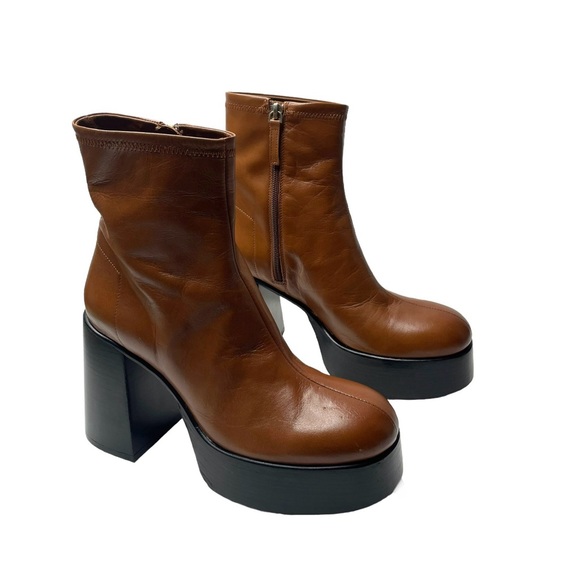 Zara | Platform Leather Heeled Ankle Boots in Brown 40 - Picture 7 of 12